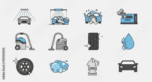 Car Wash Service Icons Set Vector Illustration.