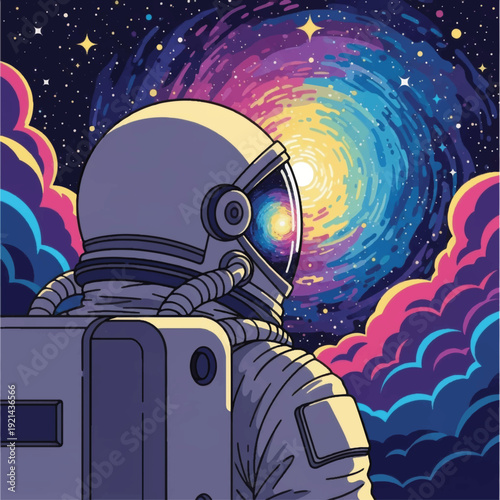 Astronaut in Space Suit Looking at Galaxy.