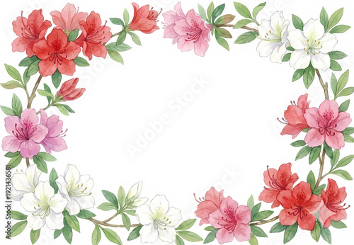 水彩風のフレーム、白背景、メッセージカード、背景素材 watercolor floral frame on white background, message card template 