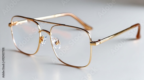 Golden Eyewear Elegance: A stylish pair of glasses in a sleek, gold frame, evoking a sense of sophistication and refined vision.