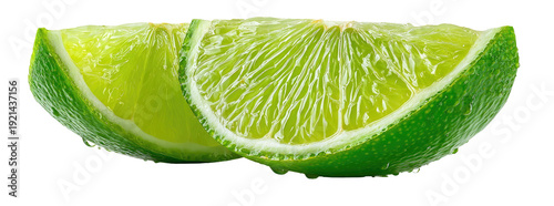 Two green lime wedges against a black background
