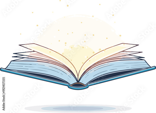 An open book with pages glowing brightly from within