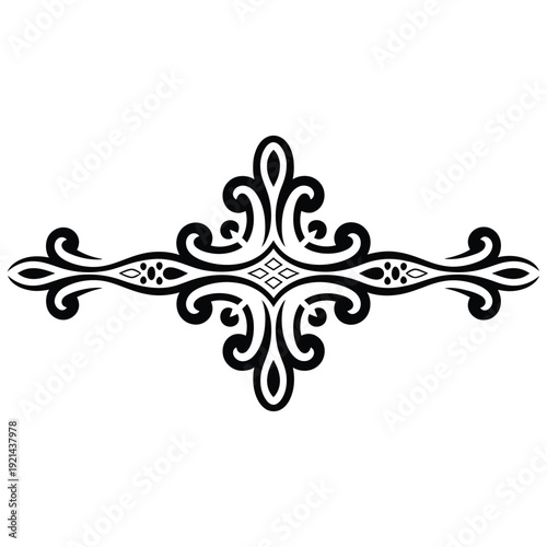 Elegant black flourish design with symmetrical curves and diamond detail