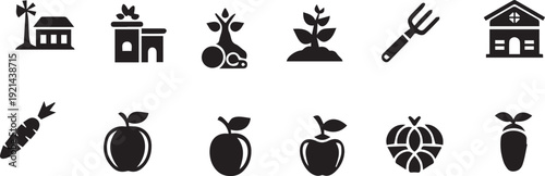 Farm icons and produce illustrations