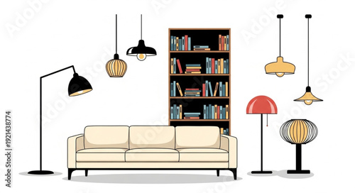 Modern Living Room Furniture Illustration.