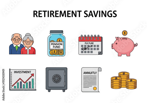 Retirement Savings Icons Planning for a Secure and Prosperous Future with Financial Icons