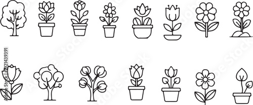 A collection of 14 unique potted plant illustrations