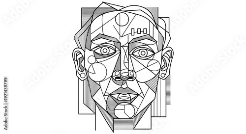 Abstract Geometric Human Face Vector Illustration. Modern Cubist Portrait for AI, Technology, Data, and Digital Art Concepts.
