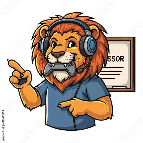 Lion Mascot with Headset and Controller