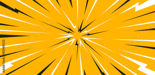 Explosion effect. Abstract comic book flash explosion, anime style. Blast radial lines. Vector illustration comic book design element.