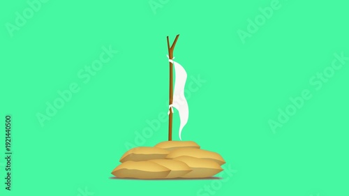 A flat design animation of a white flag waving  for surrender, transparent background