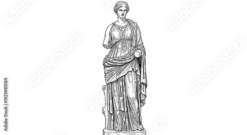 Classical Greek Female Statue Illustration, Ancient Art Drawing of a Timeless Mythological Figure from Antiquity
