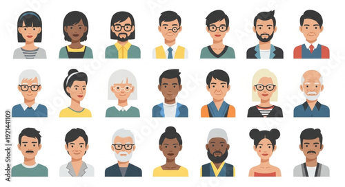 Diverse Group of People Avatars in a Grid Layout.