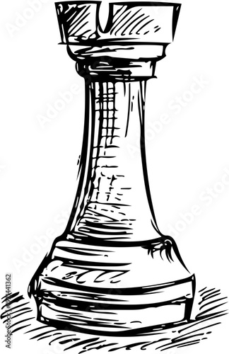 Black and White Sketch of a Chess Rook Pawn on a White Background