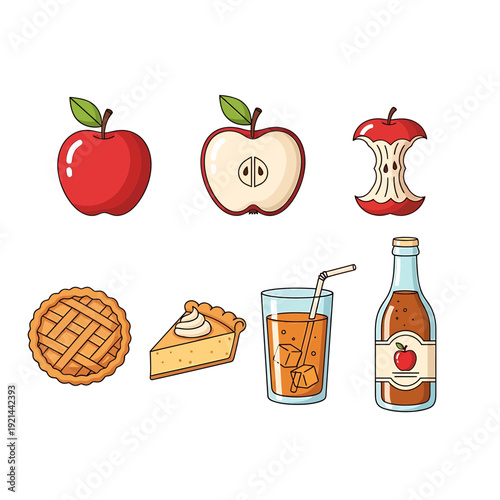 "American Breakfast Food Icon Set – Pie, Pancake, Juice, Syrup, Toast, Minimalist Morning Meal Vector"

