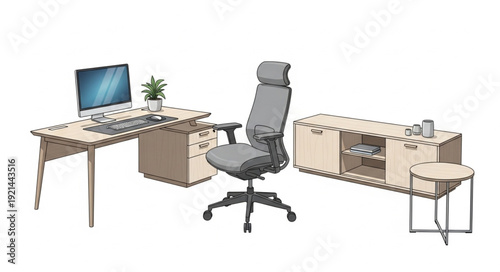 Modern Office Furniture Setup Illustration.