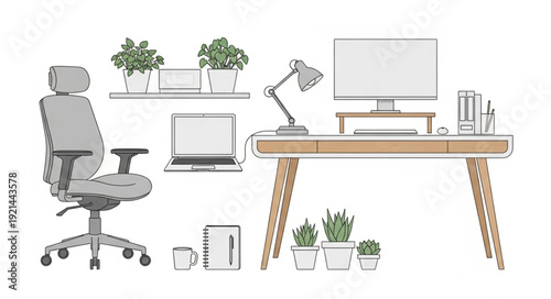 Modern Office Workspace with Ergonomic Chair.