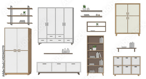 Modern White Furniture Collection Display.