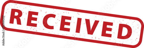 Red grunge rubber stamp with the word "RECEIVED" in a rectangular frame, tilted slightly, isolated on a transparent background.