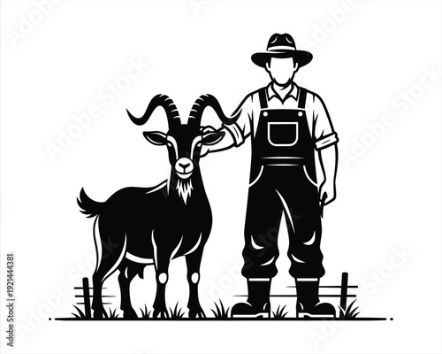 Farmer with goat Vector silhouette illustration design, farmer with goat vector, goat and farmer silhouette, livestock farmer vector illustration, rural farmer with goat silhouette, farm animal vector