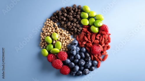 Wallpaper Mural Colorful Arrangement of Fresh Superfoods in Circular Pattern on Blue Background for Healthy Lifestyle Concepts Torontodigital.ca