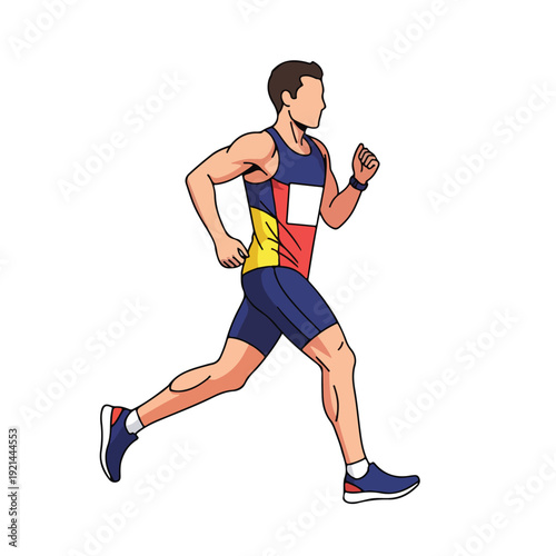 Dynamic Athlete Running Cartoon Illustration in Bright Motion on Plain White