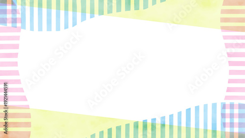 春色のストライプと無地の手描き水彩風フレーム