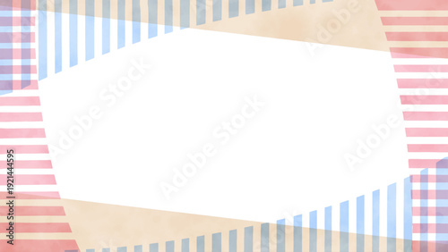 3色のストライプと無地の手描き水彩風フレーム