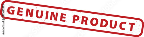 Genuine Product red rubber stamp vector illustration with distressed texture, angled on a white background, indicating authenticity and quality.
