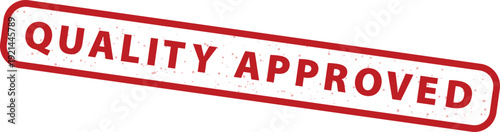 Quality Approved red rubber stamp vector with distressed texture, isolated on transparent background. Ideal for product certification, guarantee, and endorsement.