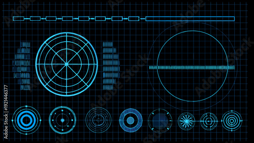 Abstract digital interface with radar lines and circular elements