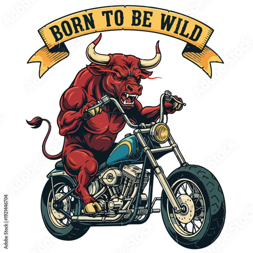 Bull Demon Rider on Motorcycle with Banner Born to Be Wild