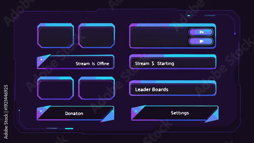 Futuristic user interface design with glowing purple and blue elements