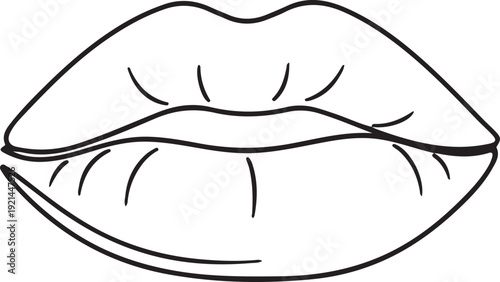 Black and white line of full lips with subtle shading lines mouth line black and white simple outline