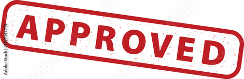 Approved red rubber stamp with grunge texture vector illustration. This rectangular stamp features bold uppercase text and a distressed, ink-like effect, isolated on a transparent background.