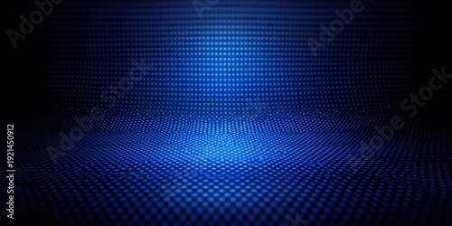 glowing blue dotted grid forming a wave-like digital floor and backdrop with a sleek mysterious atmosphere