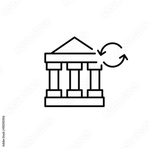 Bank and renew arrows. Account refresh, finance renewal, transaction update. Pixel perfect, editable stroke vector icon