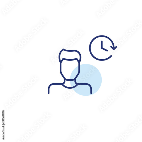 Man user avatar and clock. Daily routine, timeless tracking and work schedules. Pixel perfect, editable stroke vector icon