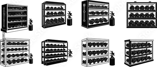 Black and white of various indoor hydroponic plant systems hydroponics indoor gardening