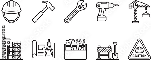 Construction and safety icons set flat design vector illustration scalable isolated on white background