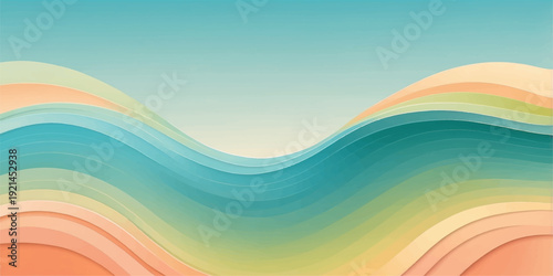 Abstract colorful background featuring a vibrant vector design with flowing blue water waves and rainbow light curves for a modern summer art wallpaper template
