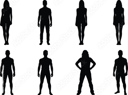 Six silhouettes of people in various casual poses and clothing styles.
