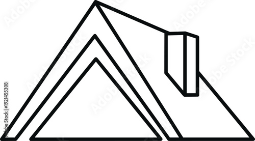 Black line of a tent with chimney line black lines white background simple