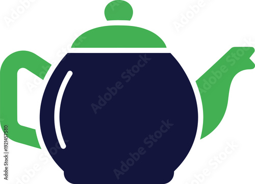 A classic green and navy blue teapot, perfect for tea time or beverage service, vector illustration on a white background.
