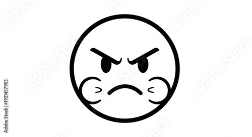 Simple black line art angry face emoji icon. Mad expression with furrowed brows and puffed cheeks, expressing frustration or rage.