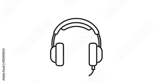 Outline icon of over-ear headphones with a wire, representing music, audio listening, sound, and personal entertainment technology