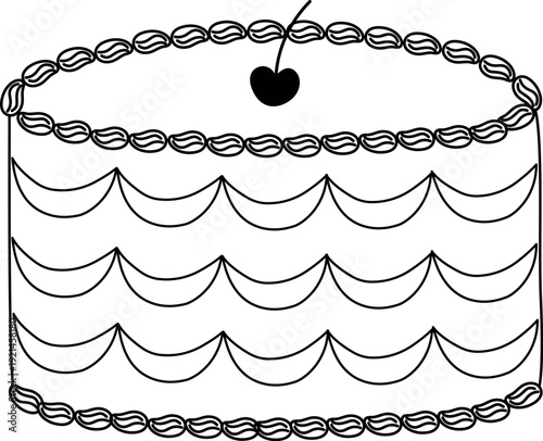 Vintage hand-drawn cake. Flirty cake for weddings, anniversaries, and Valentine's Day. Sweet dessert with outline drawing. Black cake sketch. Flirty romantic vector illustration.