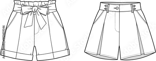 design, front and back view, technical fashion sketch