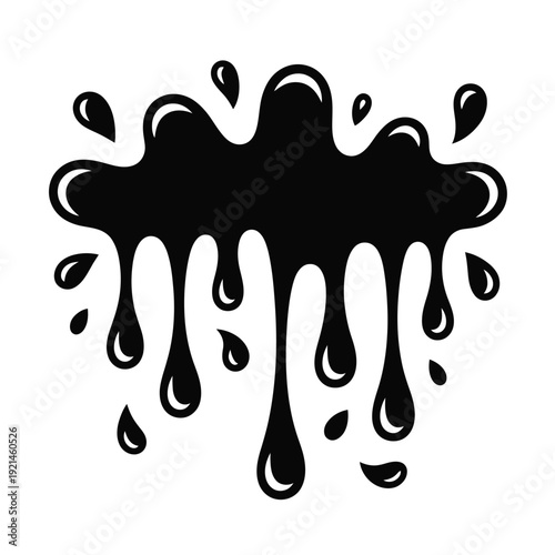 Abstract black splash illustration with dripping liquid shapes and curved forms