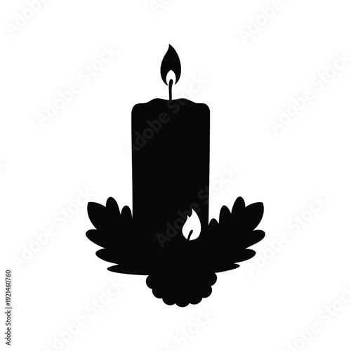 Thanksgiving candle silhouette vector illustration, Elegant black and white candle with leaves silhouette vector illustration for memorial and remembrance designs
